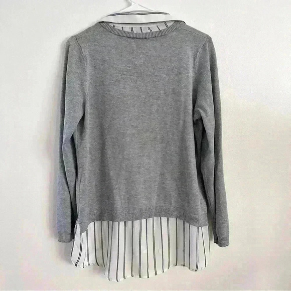 Adrianna‎ Papell Sweater Women's Large Layered V-Neck Grey Ivory Formal Casual - Picture 13 of 15